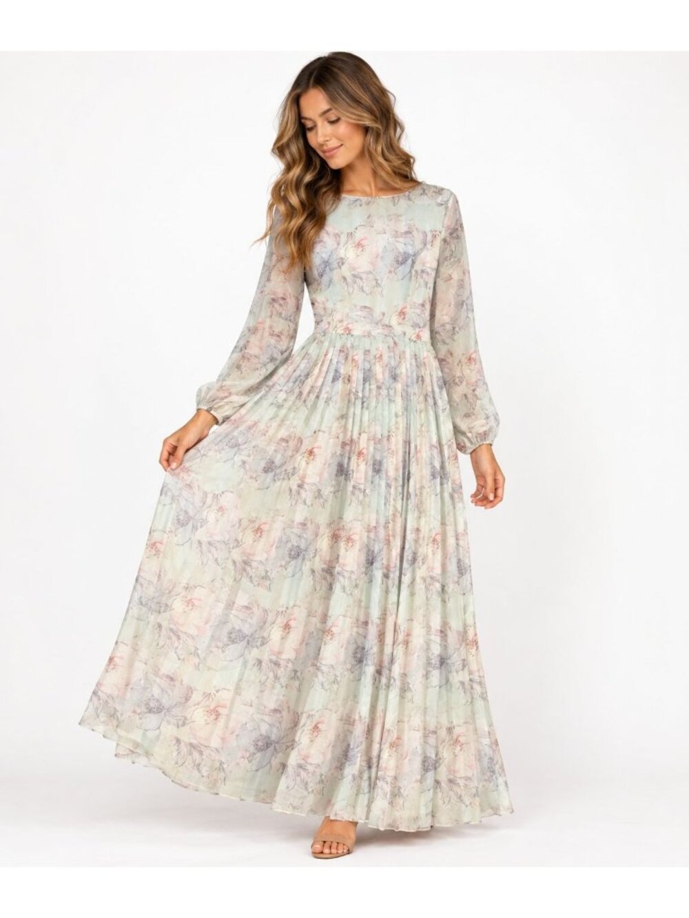 Lasaky Women Floral L Pleated Maxi Dress Pastel Cottagecore Romantic Fairy